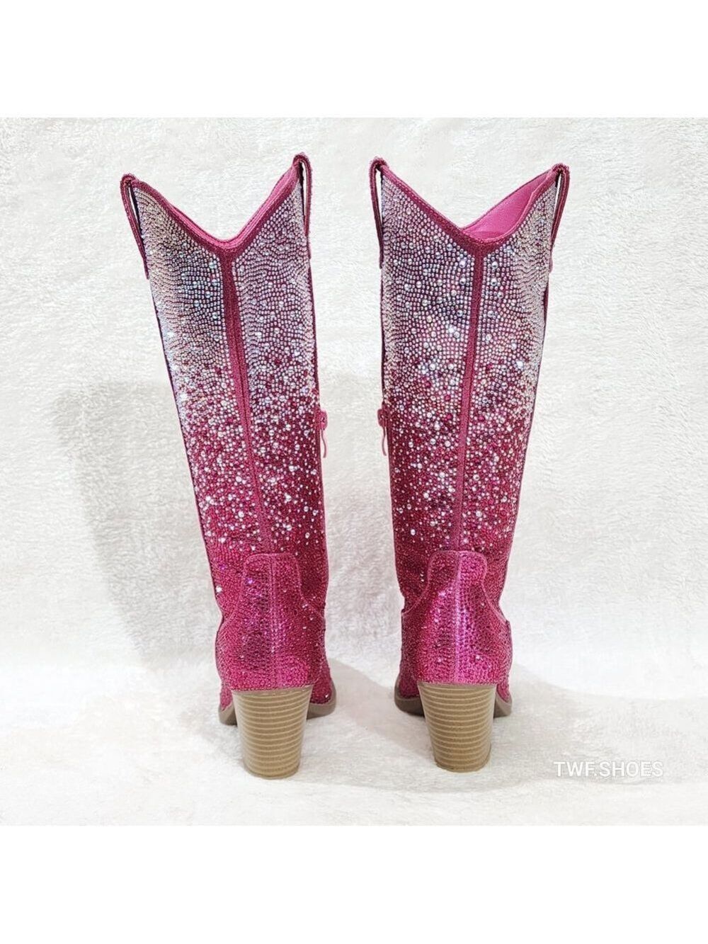 Posh Wild Ones Fuchsia Ombre Rhinestone Western Cowgirl Knee Boots Hot Pink - Picture 7 of 17